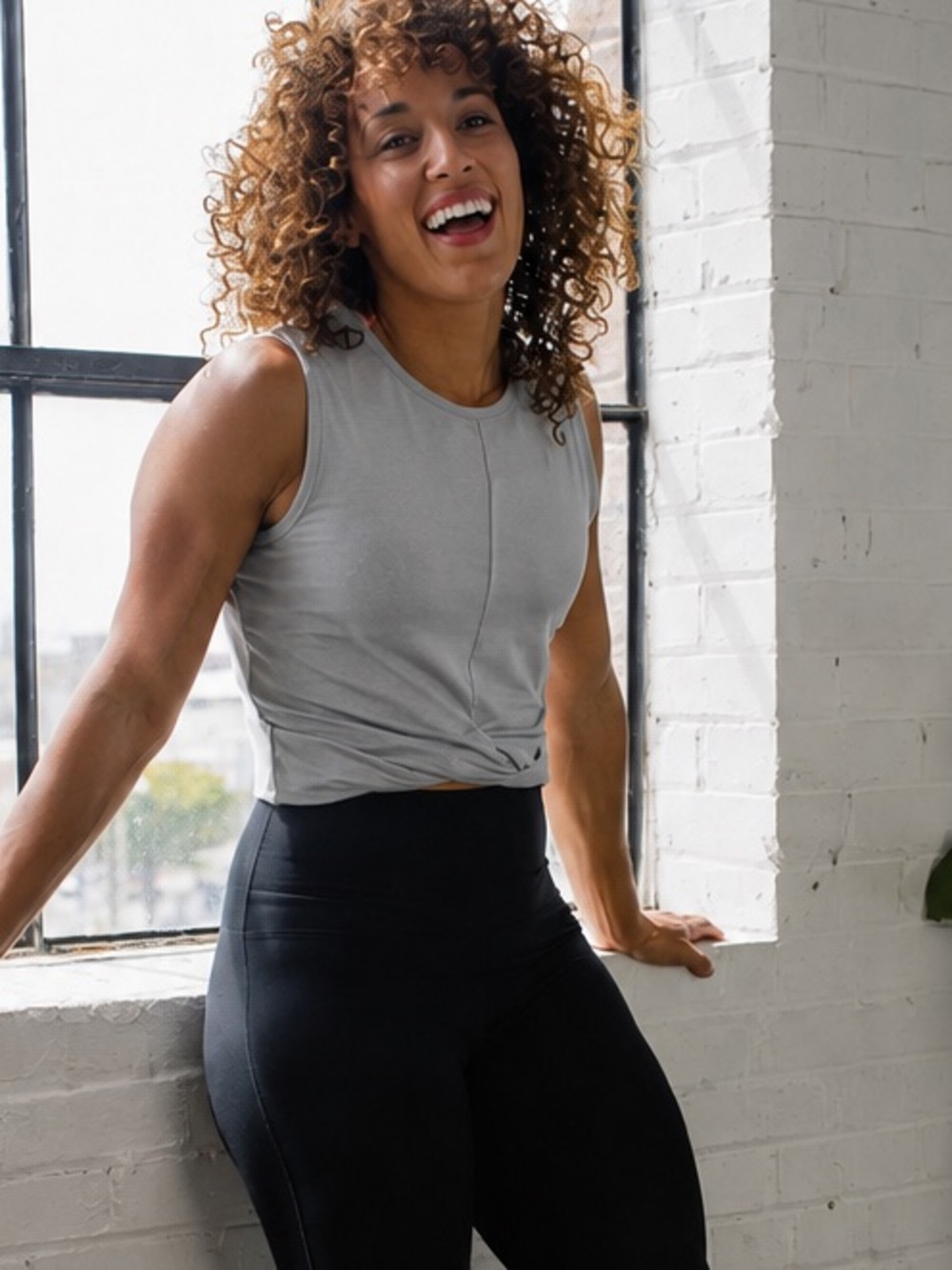 SAVVI Sleeveless Gray Twist-Front Tank Top